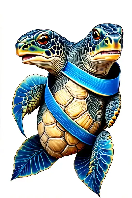seaturtle with colon cancer ribbon wrapped loosely tattoo design idea