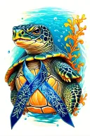 seaturtle with colon cancer ribbon wrapped loosely tattoo design idea
