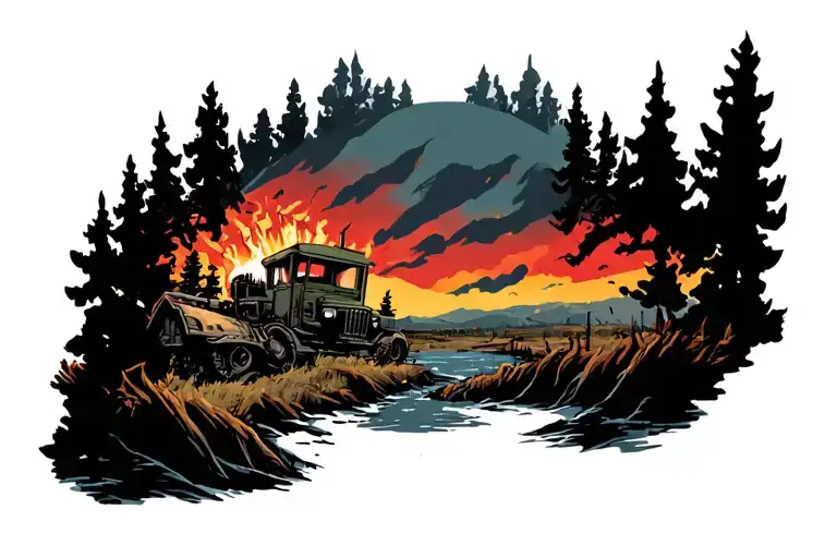 post apocalyptic horror landscape tattoo tattoo design idea