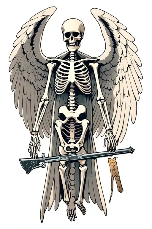 a military skeleton, runes, archangel in the tif tattoo design idea