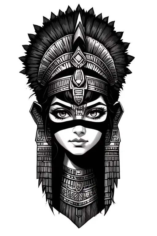 Aztec Warrior Girl With Technology With Egyptian God Anubis, Inka Symbolism, All Seing Eye tattoo design idea