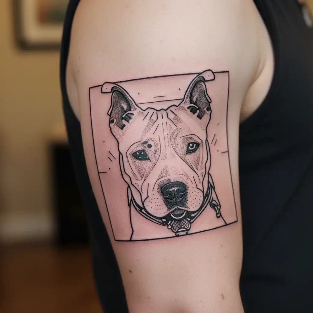 Pitbull fase split, puppy Pitbull between  tattoo design idea