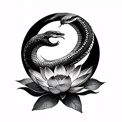 sternum tattoo snake wrapped around lotus flower with a moon  tattoo design idea