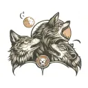 two wolves howling moon tattoo design idea