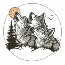 two wolves howling moon tattoo design idea