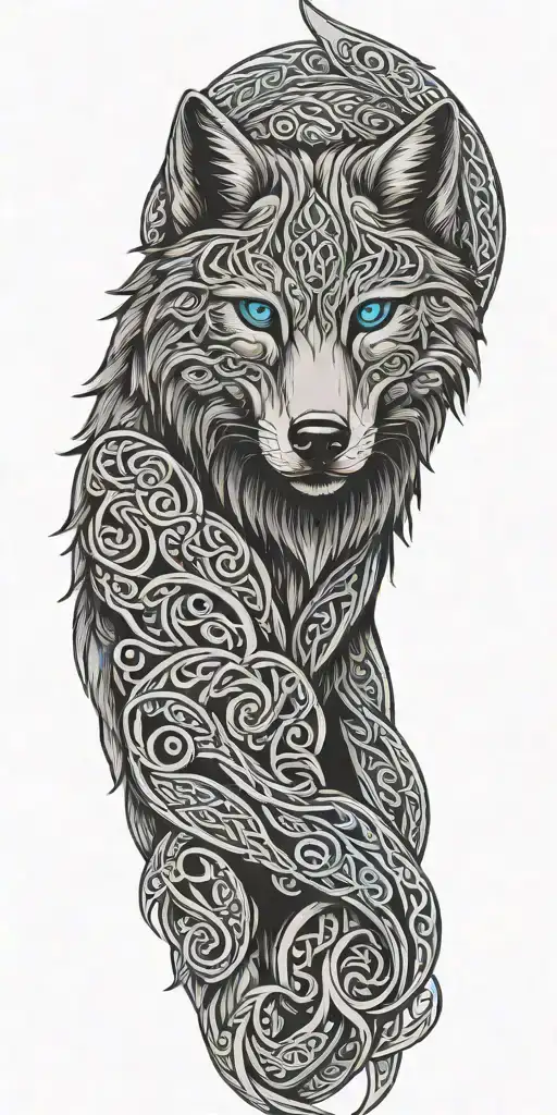 celtic wolf with blue eyes  tattoo design idea