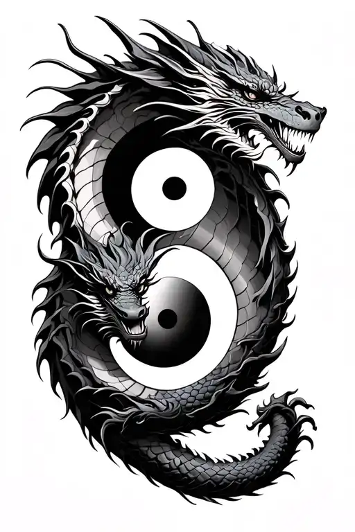 dragon wrapped around yin yang symbol tattoo design idea
