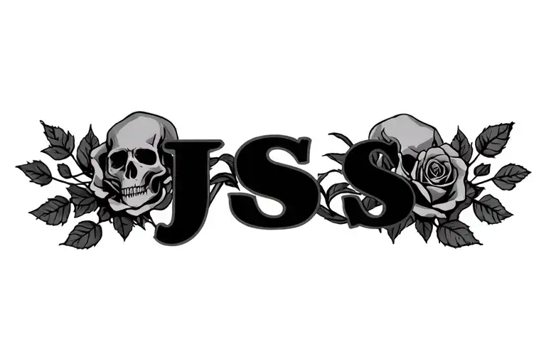 "js" skull and roses entwined tattoo design idea