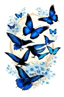 blue butterflies and crows flying tattoo design idea