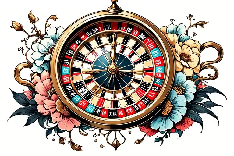 Roulette wheel and clock tattoo design idea