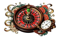 Roulette wheel and clock tattoo design idea