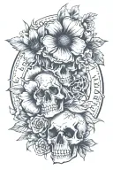 "I"ll be by your side for every step, I love you, always and forever!" Roman numeral 8/15/73-7/17/23 skull and poppy flo tattoo design idea