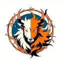 kurama in naruto and taurus combination in small circle with color tattoo design idea
