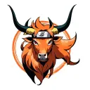 kurama in naruto and taurus combination in small circle with color tattoo design idea