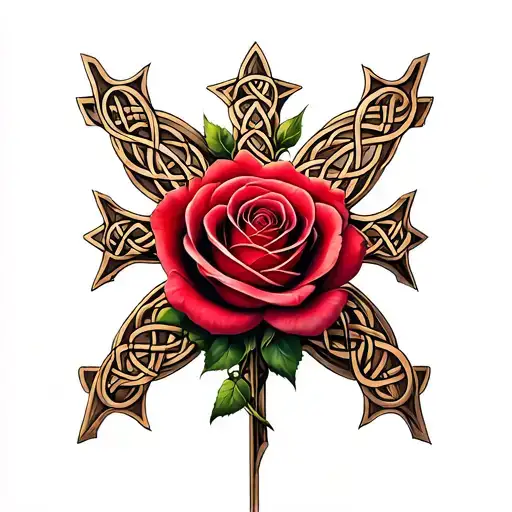 Celtic cross with rose in the middle tattoo design idea
