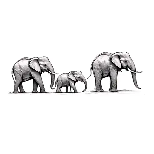 a family of african elephants tattoo design idea
