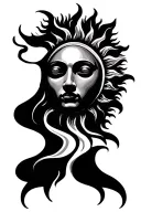 sun with face with the sun rays longer at the bottom  tattoo design idea