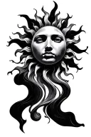 sun with face with the sun rays longer at the bottom  tattoo design idea
