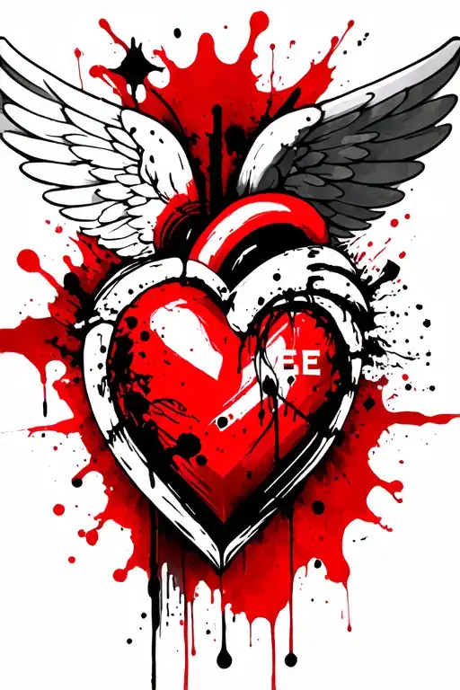 A heart with the enitals of G+E in the middle of the heart and has angel wings but small size and sexy tattoo design idea