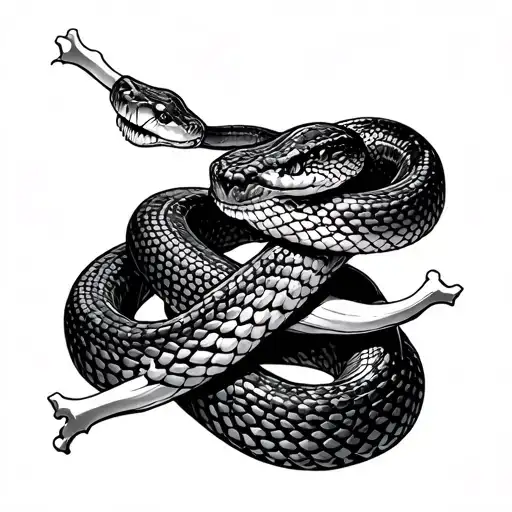 Snake wrapped breaking a bone tattoo design idea