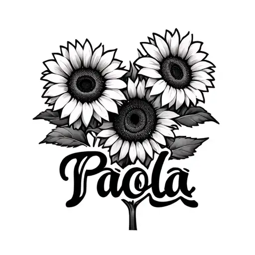 "Paola" sunflowers with the name written tattoo design idea