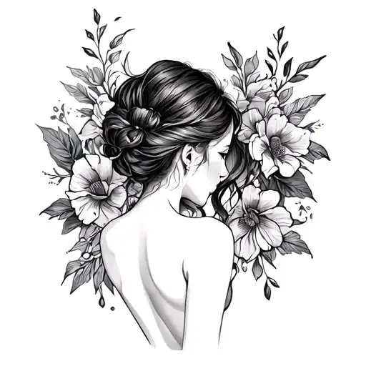 Make me a design for a tattoo for a woman's back that arrives from the top of the back to the part tattoo design idea