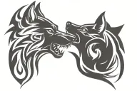 two wolf head tattoo design idea