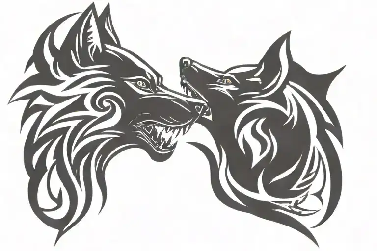 two wolf head tattoo design idea