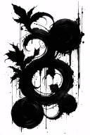 dark abstract, expressive blackwork, raw brush strokes cyber gothic ornamental, black ink tattoo design idea