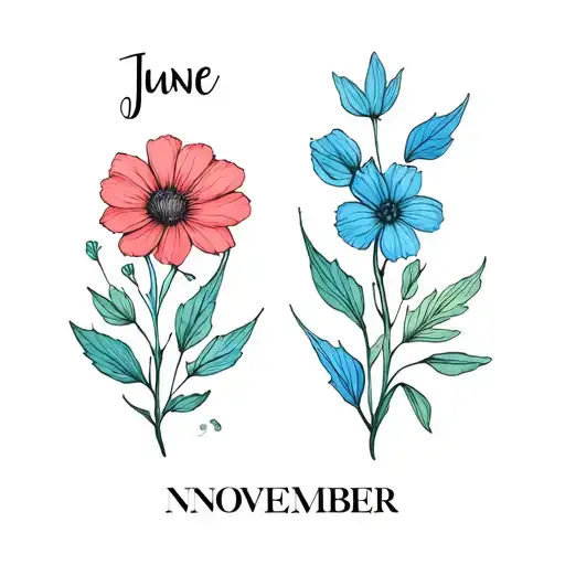 June and November birth month flowers intertwinned tattoo design idea