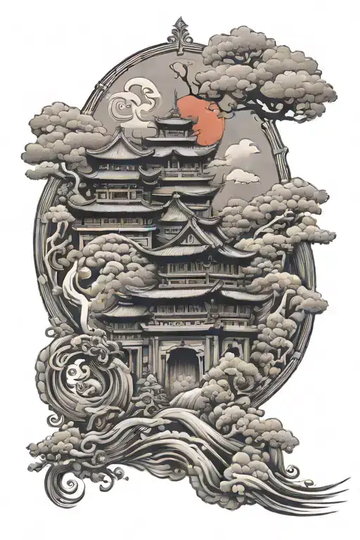 Travel Asia Japan background tattoo design idea