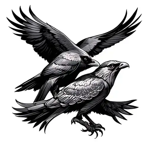 crow and falcon combine tattoo design idea