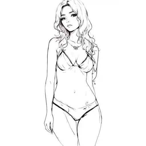 anime sexy girl looking tattoo design idea