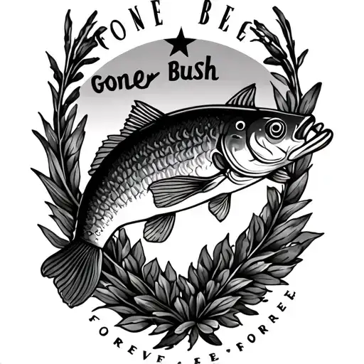 "Gone Bush Forever Free " memorial tattoo for dad who loved fishing and hinting tattoo design idea