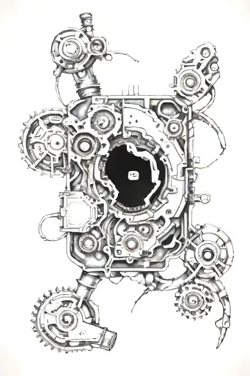 open wound showing computer internals tattoo design idea