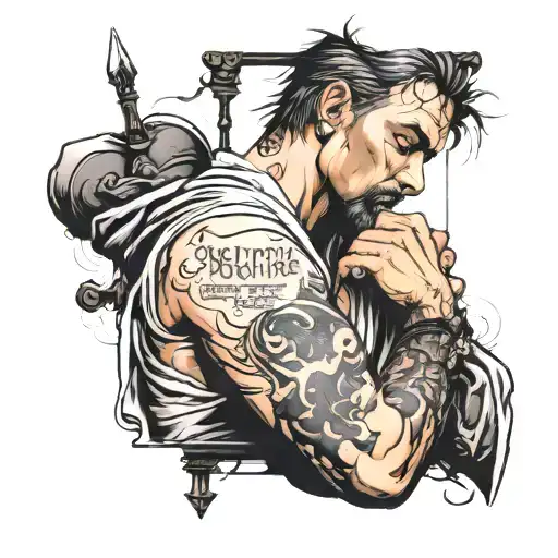 sad man cannot cry in place where man can see with bible verse john 11:35  tattoo  tattoo design idea