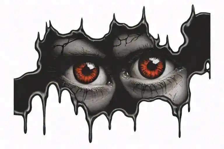 a pair of scary eyes crying blood dripping tattoo design idea