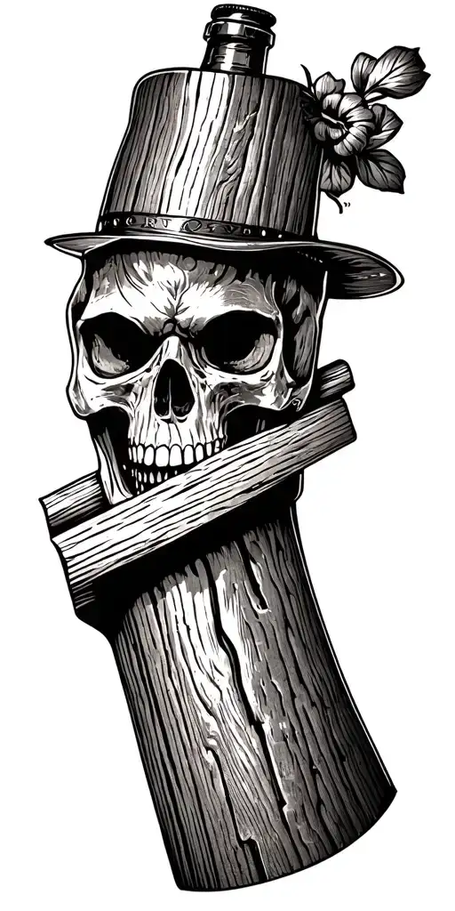 Create a tattoo featuring subtle references to woodworking, bourbon tattoo design idea