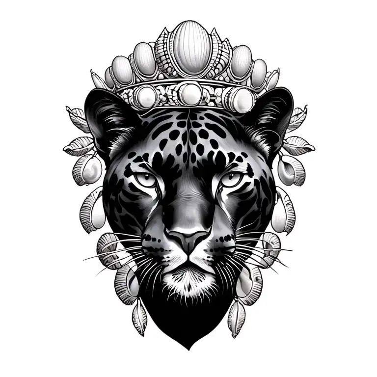 2. Panther With Cowrie Shell CrownA graceful panther with a ring or crown of cowries around its head or neck.Cowries  tattoo design idea