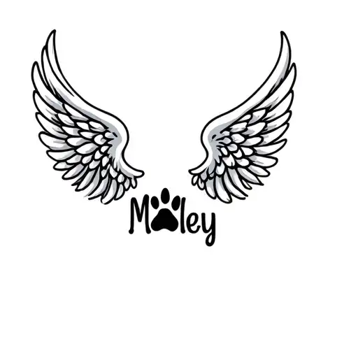 "Brutus Blue Bandit Mazi" "Marley " dog loss tattoo featuring paw print and angel wings tattoo design idea