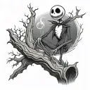 Jack skellington sitting in a dead tree tattoo design idea