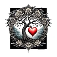 intricate mandala design incorporating tree of life and heart tattoo design idea