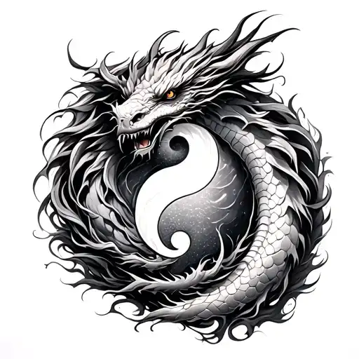 2 Dragon Yin Yang Symbol Formed tattoo design idea