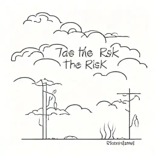 writting take the risk or lose the chance and in background clouds tattoo design idea