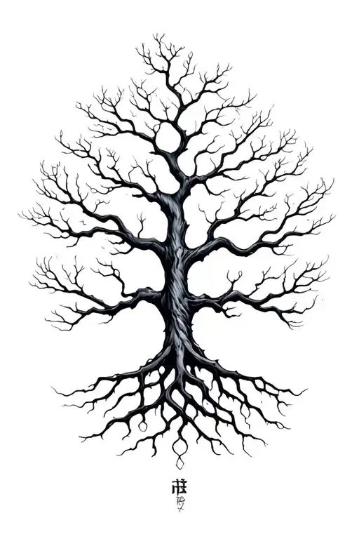 A detailed portrait of a poison tree with intricate roots and branches, showcasing the beauty of nature's toxicity tattoo design idea
