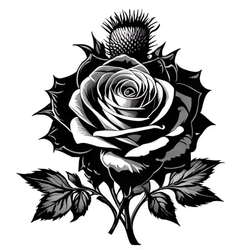 roses and scottish thistle round 831 8 letters tattoo design idea