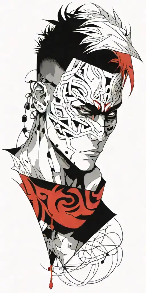 male anime character wearing oni mask fighting off inner demons  tattoo design idea