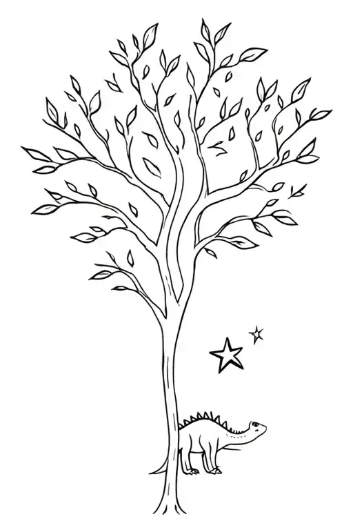 mom and baby dino "land before time" tree star tattoo design idea