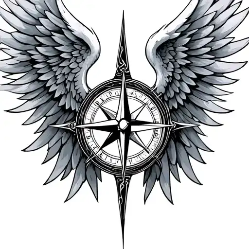 compass half demon angel wings tattoo design idea