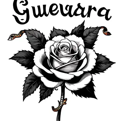 "Guevarra" add one piece of rose (small) while on the strand of the rose there's a snake wrap around on it. tattoo design idea